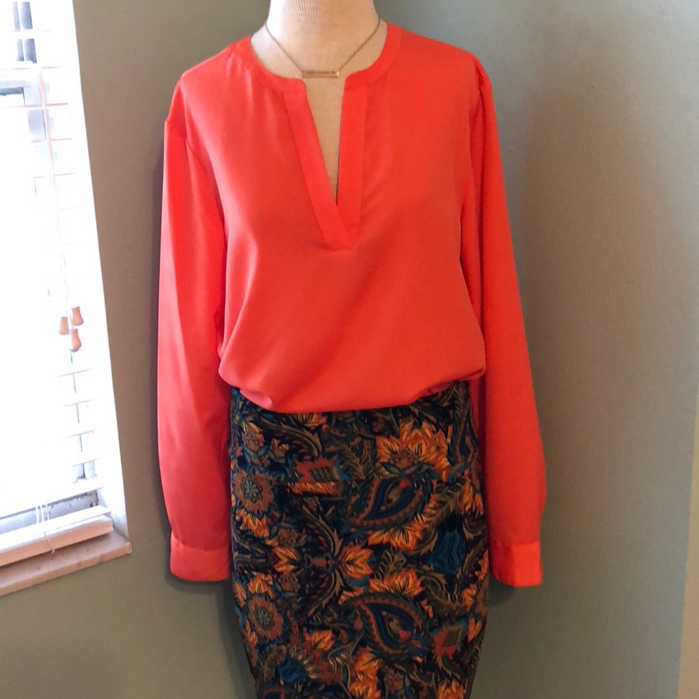 Lauren Ralph Lauren Split Neck Orange Top